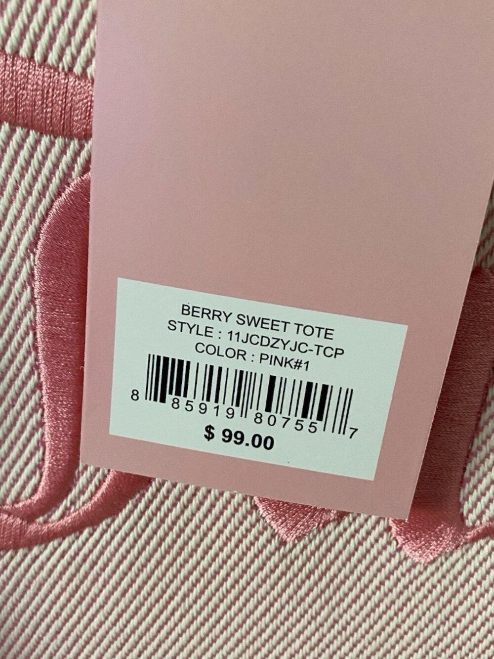 Juicy Couture Berry Sweet Tote Bag Pink #1 Strawberry With Charm Crossbody NEW - Picture 5 of 12